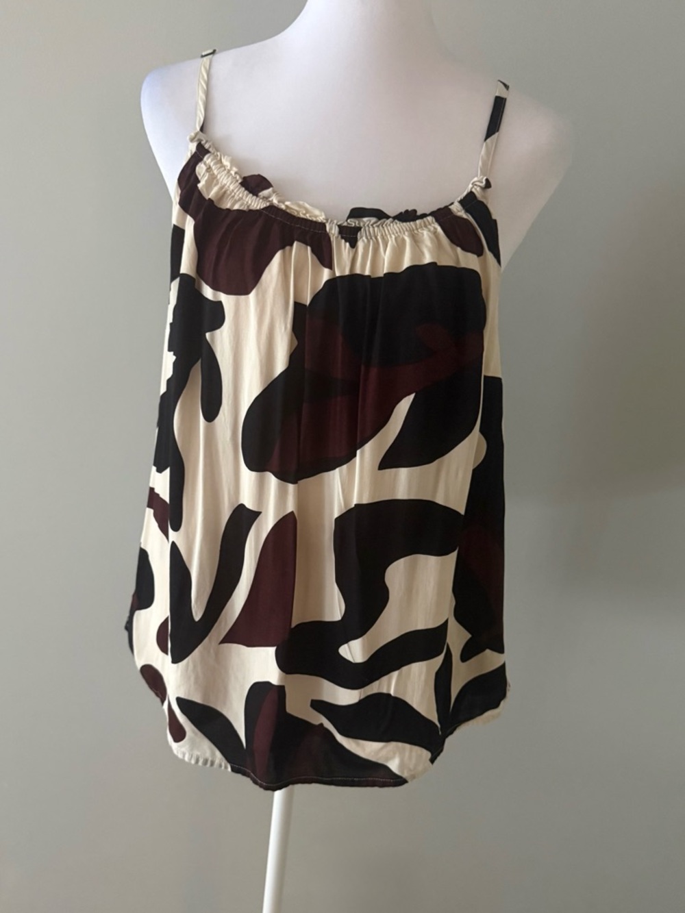 Sanctuary Cream Cami with Black and Brown Abstract Print size large EUC